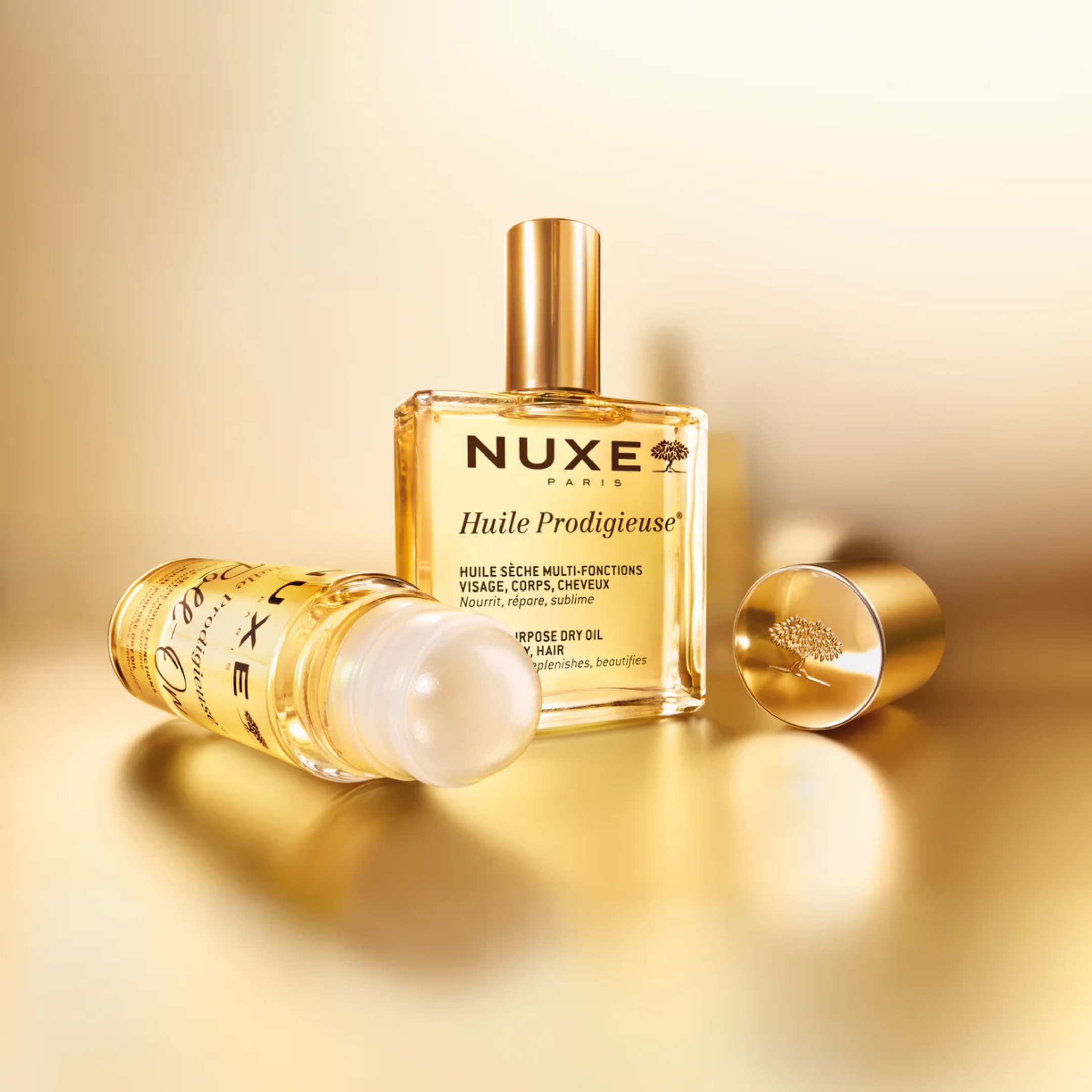 Nuxe Huile Prodigieuse Roll-On 60ml - Aceite Multiusos Rostro, Cuerpo, Cabello - Nutre, Repara, Ilumina