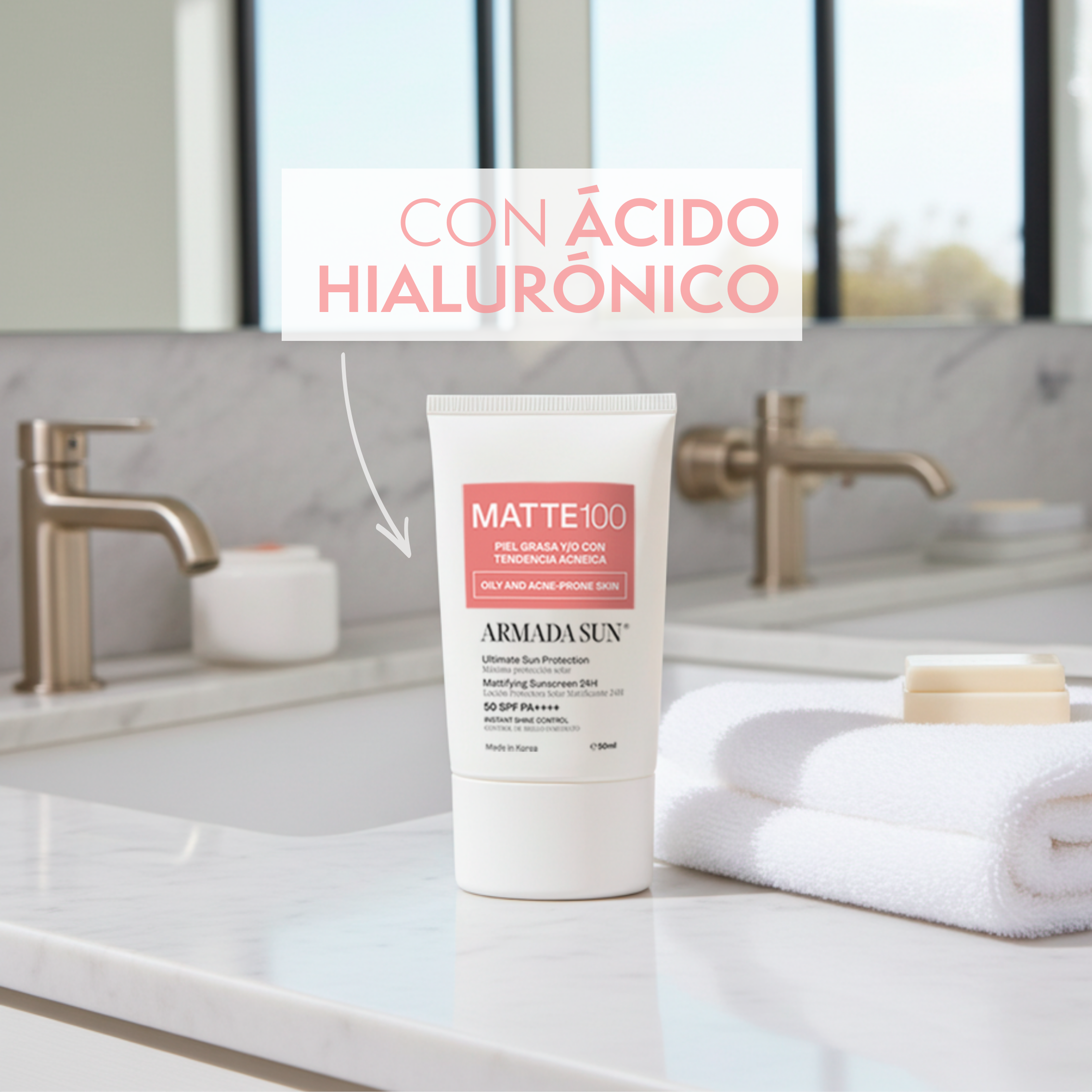 Armada Sun Protector Solar Facial Matte 100 SPF 50+ Control Acné y Grasa 24h, Tecnología Coreana - 50 ml