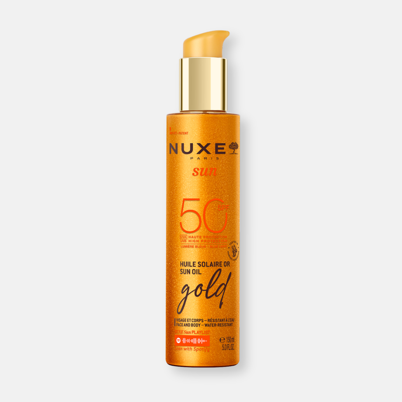 Nuxe Sun: Protector Solar Luminoso SPF 50 Gold 150 ml- Alta Protección con Brillo Dorado Antioxidante