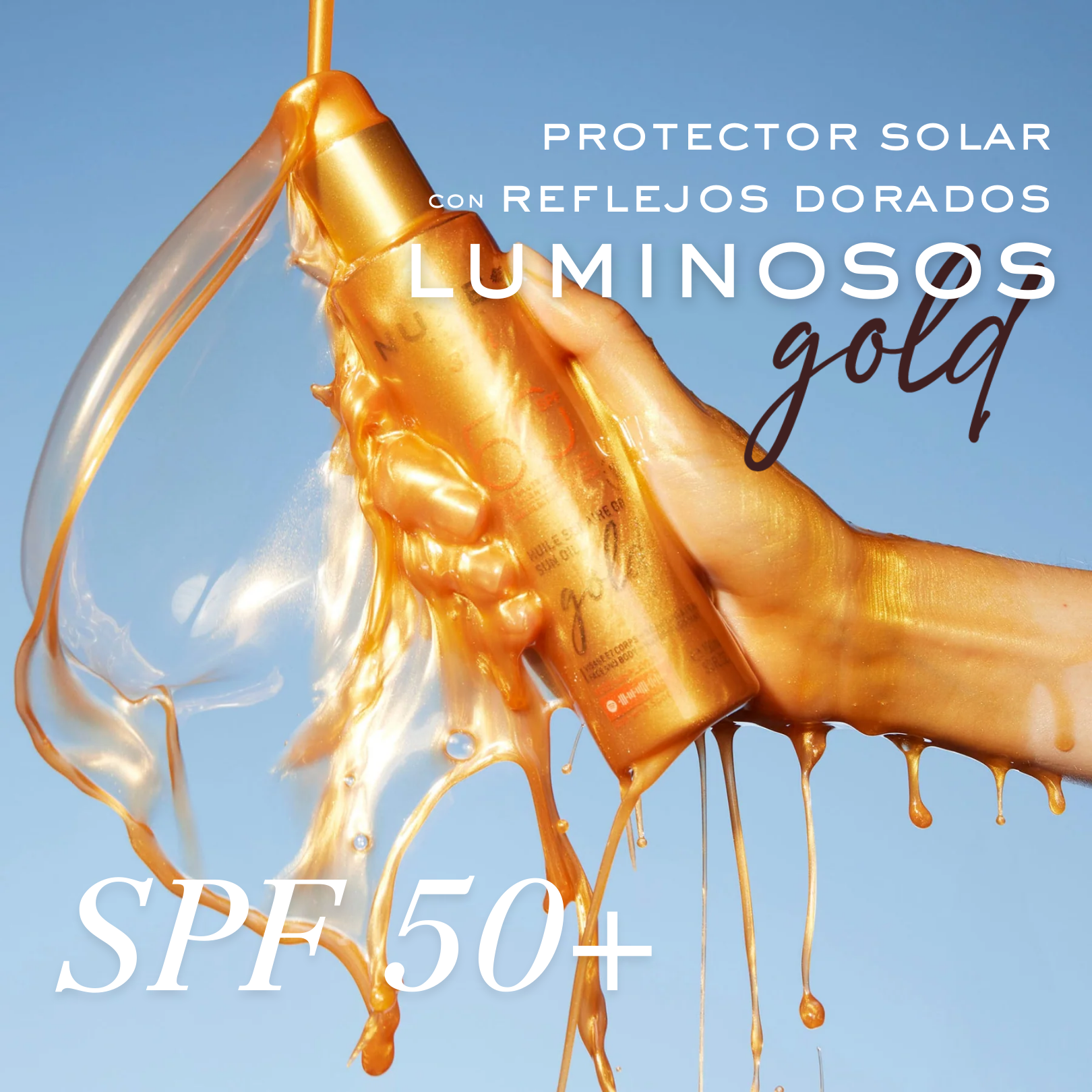 Nuxe Sun: Protector Solar Luminoso SPF 50 Gold 150 ml- Alta Protección con Brillo Dorado Antioxidante