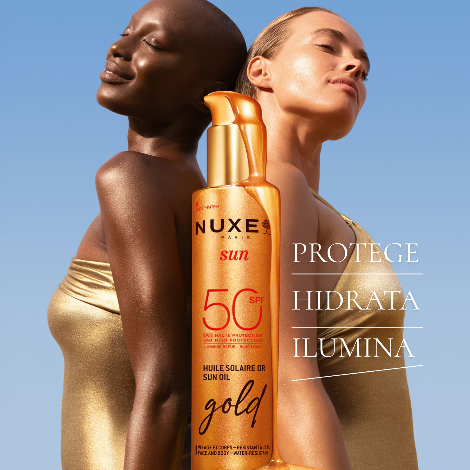 Nuxe Sun: Protector Solar Luminoso SPF 50 Gold 150 ml- Alta Protección con Brillo Dorado Antioxidante