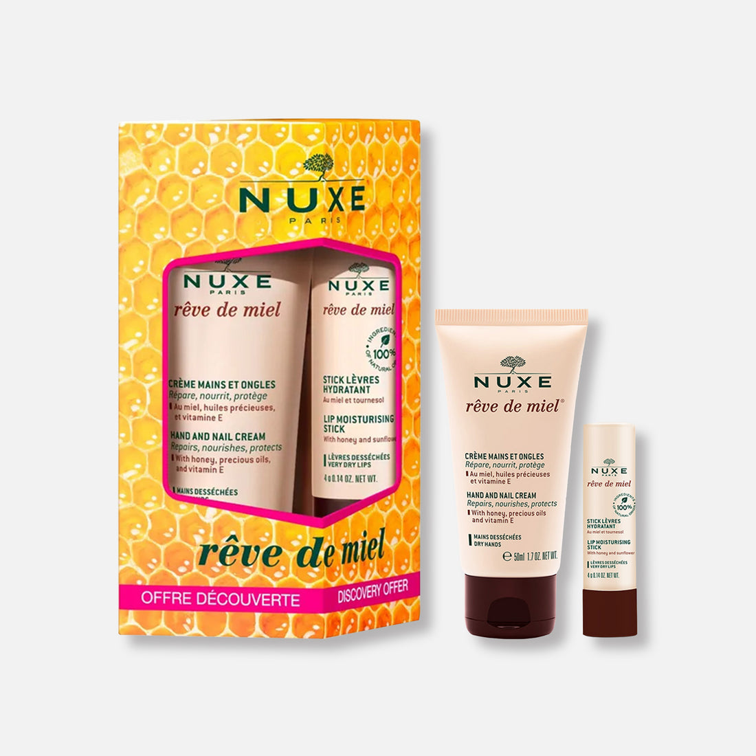 Nuxe Rêve de Miel Dúo Nutrición: Stick Labios 4g + Crema Manos 50ml - Reparación y Protección