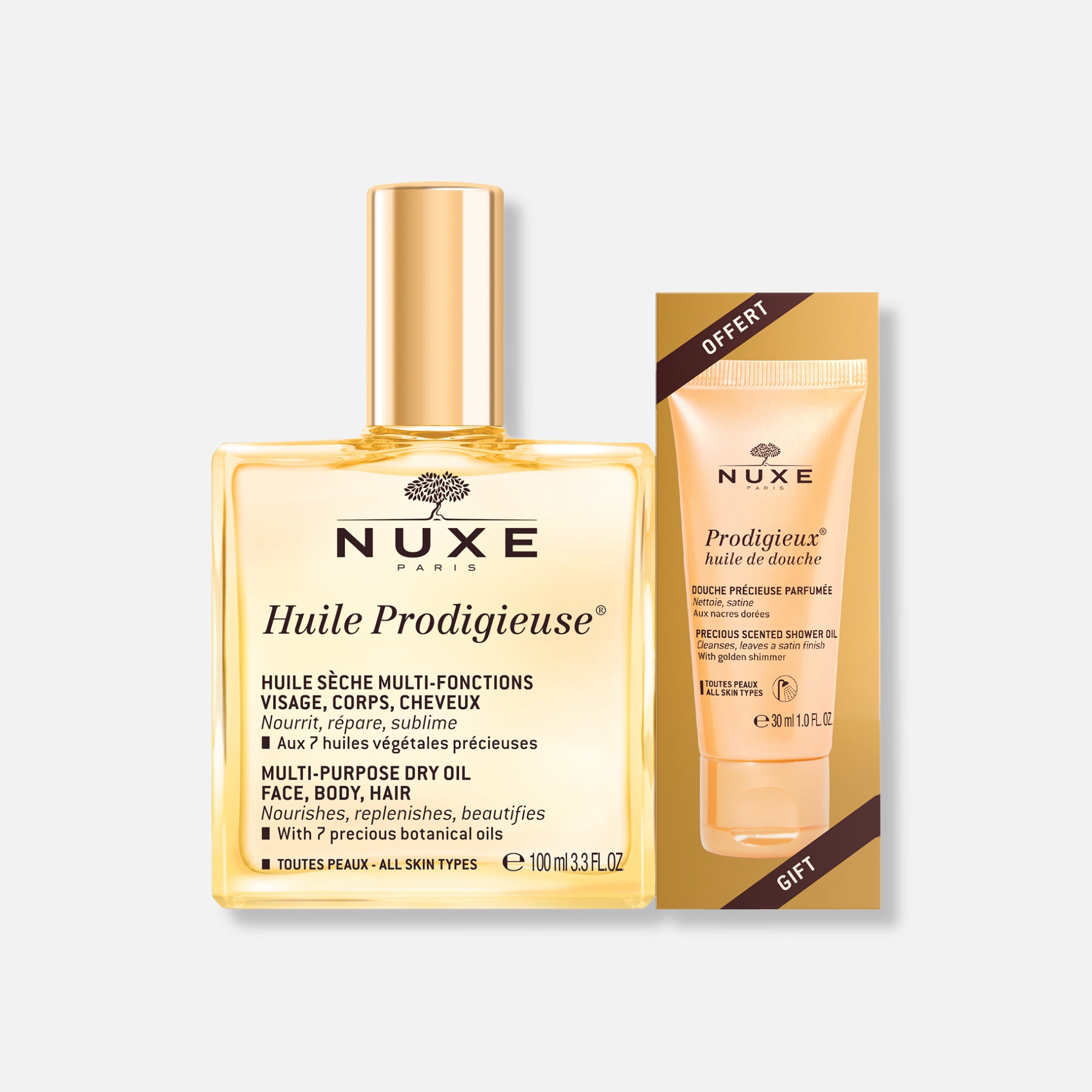 Huile Prodigieuse - Aceite prodigioso multiusos 100ml + Aceite de ducha prodigioso 30ml (regalo)