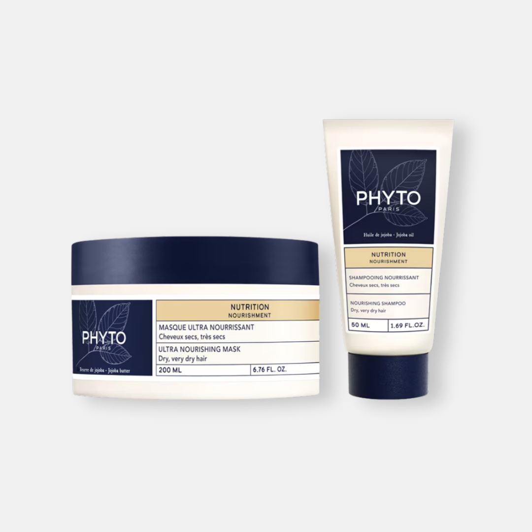 Phyto Set Nutrición: Mascarilla 200 ml + Shampoo 50 ml - Rutina Completa para Cabello Seco