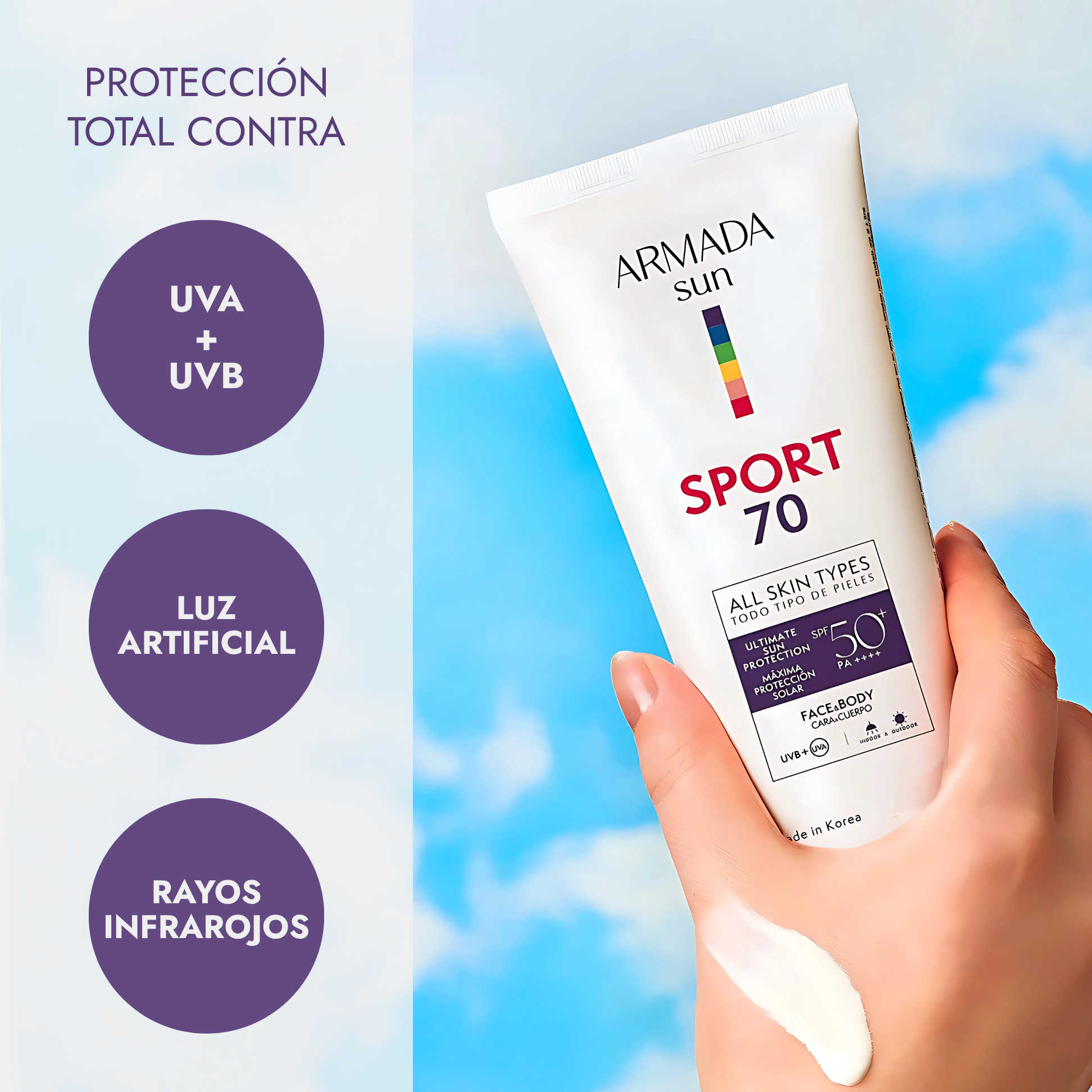 Armada Trio Sport 70: Protector Solar SPF 50+ Invisible, Agua y Sudor Resistente - 3 Piezas de 50g
