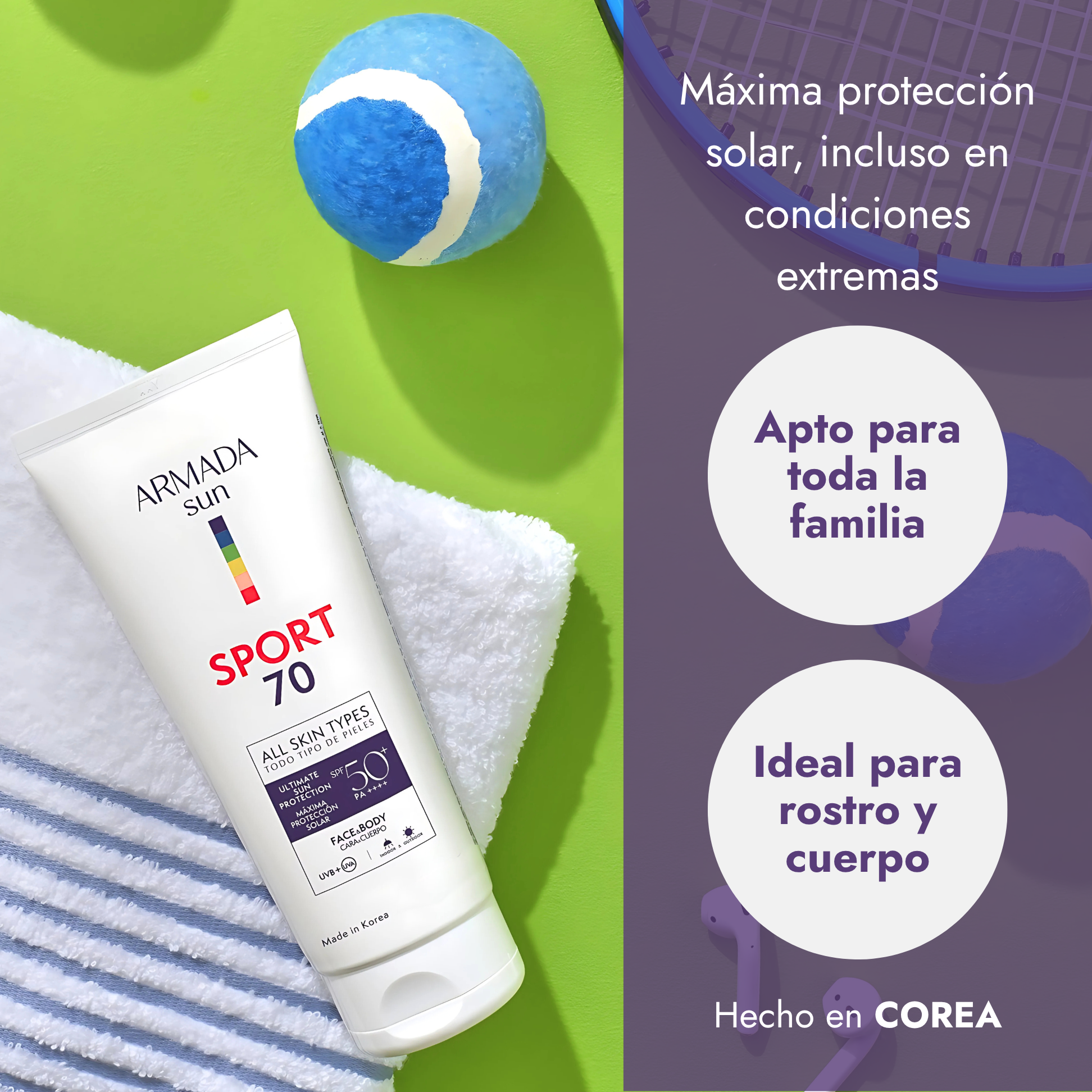 Armada Trio Sport 70: Protector Solar SPF 50+ Invisible, Agua y Sudor Resistente - 3 Piezas de 50g