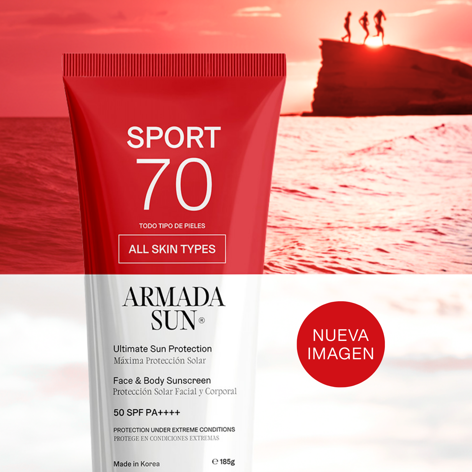 Armada Sport 70 SPF 50+ Bloqueador Solar Extremo - Invisible, Resistente al Agua y Sudor - 185g