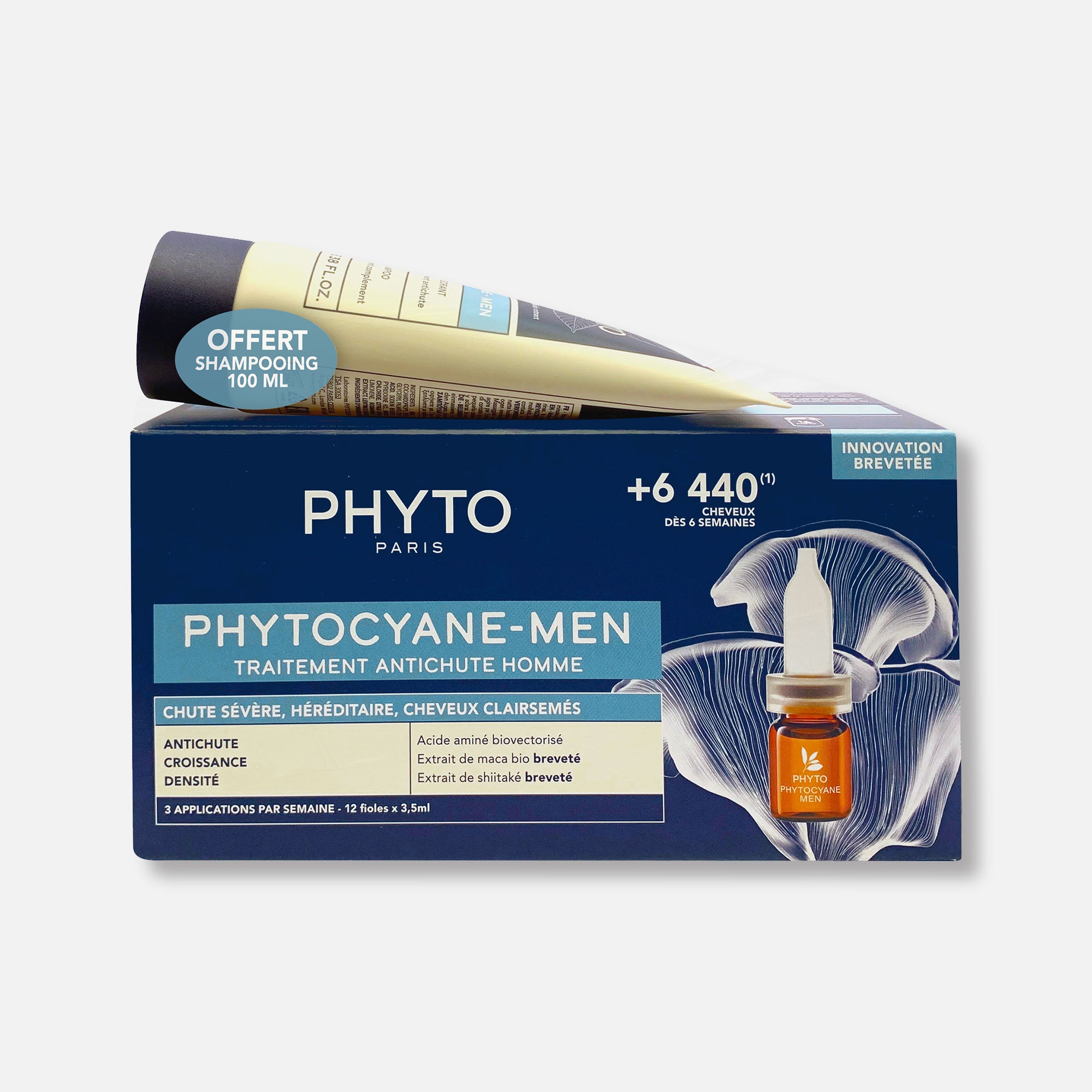 Phyto Set Anticaída Progresiva Hombre: Shampoo + Ampolletas - Reduce la Caída y Estimula Crecimiento