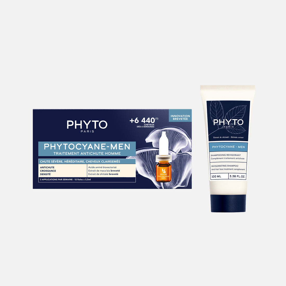 Phyto Set Anticaída Progresiva Hombre: Shampoo + Ampolletas - Reduce la Caída y Estimula Crecimiento