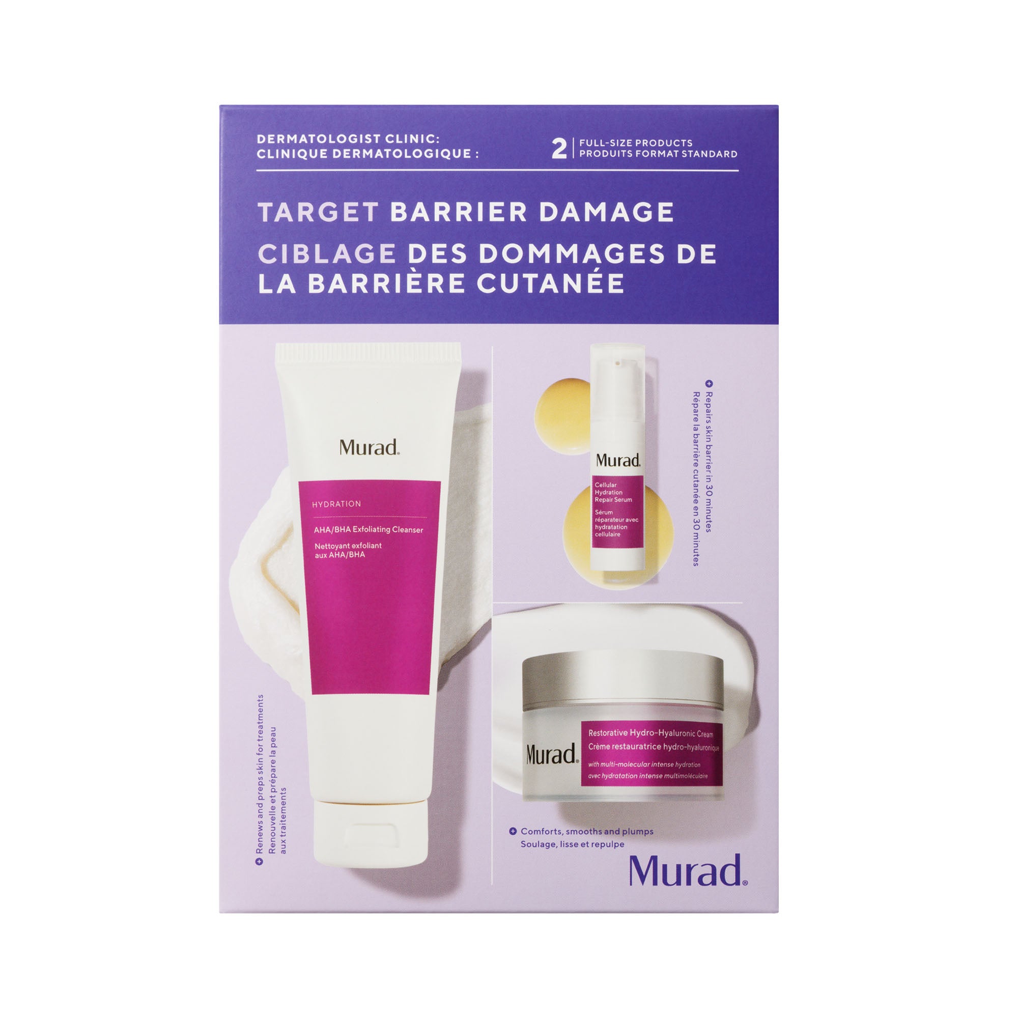 Murad Kit Target Barrier Damage: Limpiador, Hidratante, Suero, Exfoliación Suave