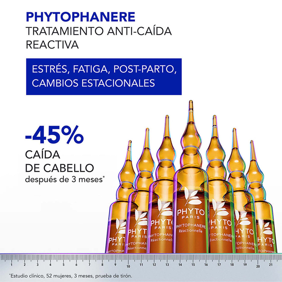 Phyto Phytophanere Tratamiento Anticaída Reaccional 12 Ampolletas x 5 ml - Fuerza, Densidad y Volumen