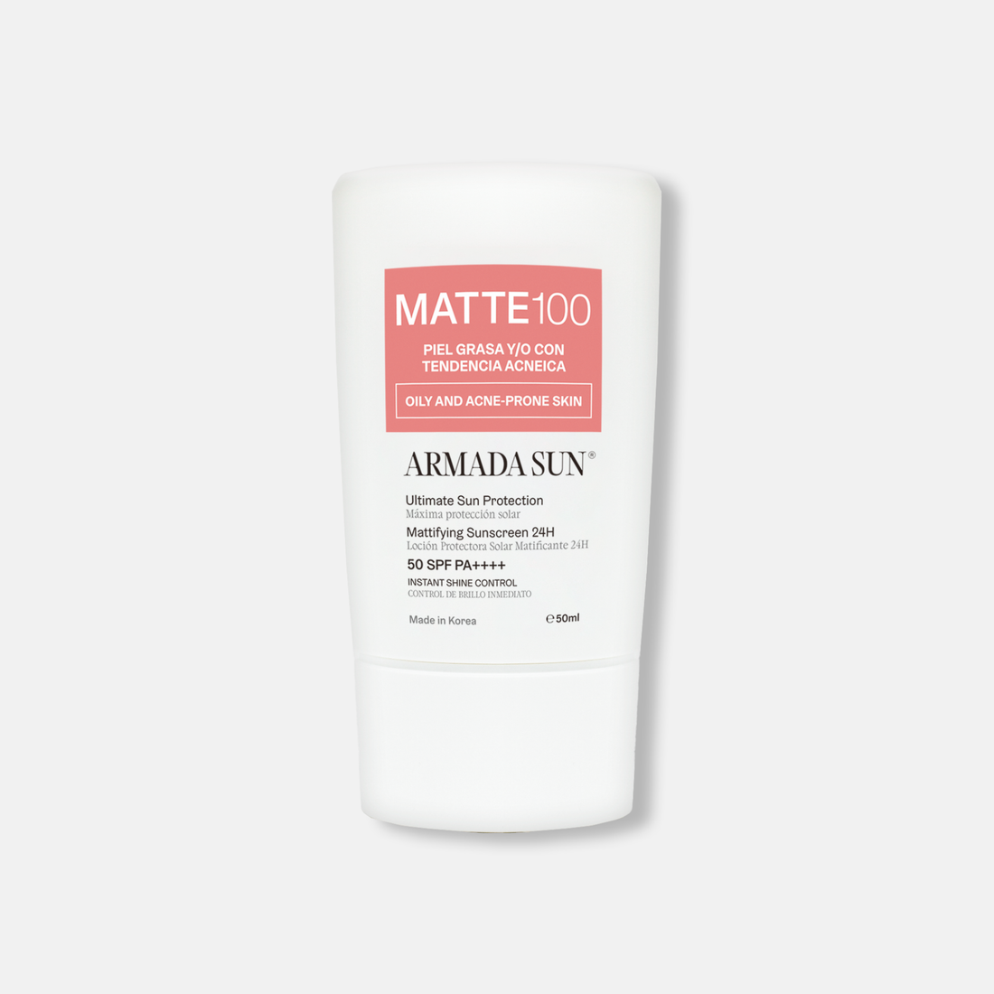 Armada Sun Protector Solar Facial Matte 100 SPF 50+ Control Acné y Grasa 24h, Tecnología Coreana - 50 ml