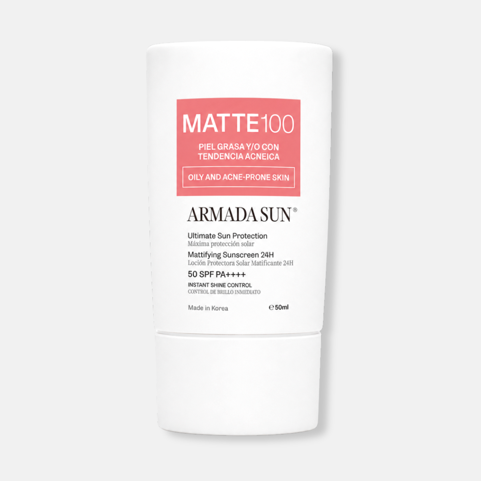 Armada Sun Protector Solar Facial Matte 100 SPF 50+ Control Acné y Grasa 24h, Tecnología Coreana - 50 ml