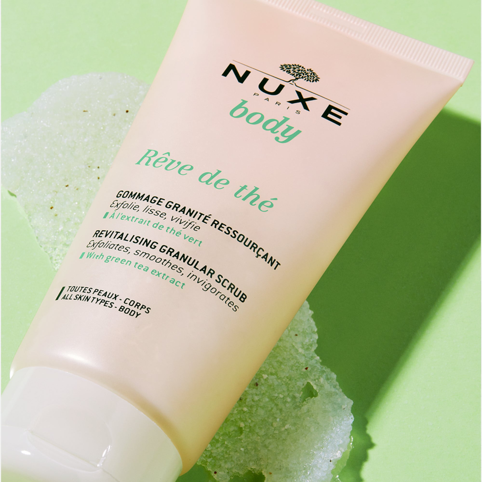 Nuxe Rêve de Thé Exfoliante 150ml - Exfoliación Suave, Revitalizante, Té Verde, Bambú