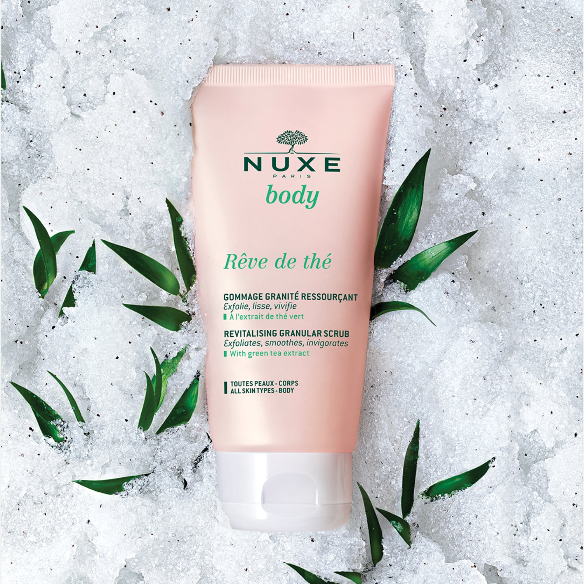 Nuxe Rêve de Thé Exfoliante 150ml - Exfoliación Suave, Revitalizante, Té Verde, Bambú