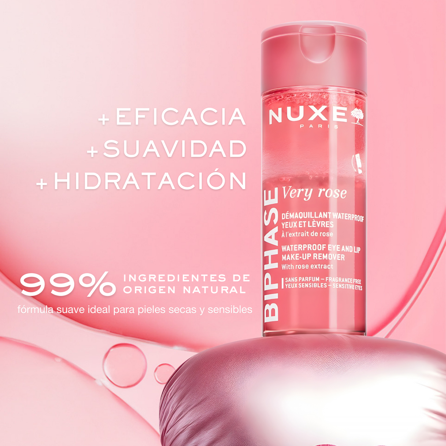 Nuxe Very Rose Desmaquillante Bifásico Waterproof Ojos y Labios 100ml