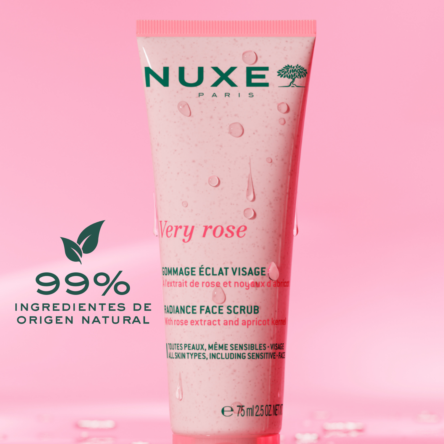 Nuxe Very Rose Exfoliante Facial con Extracto de Rosa 75ml - Suavidad y Purificación Profunda