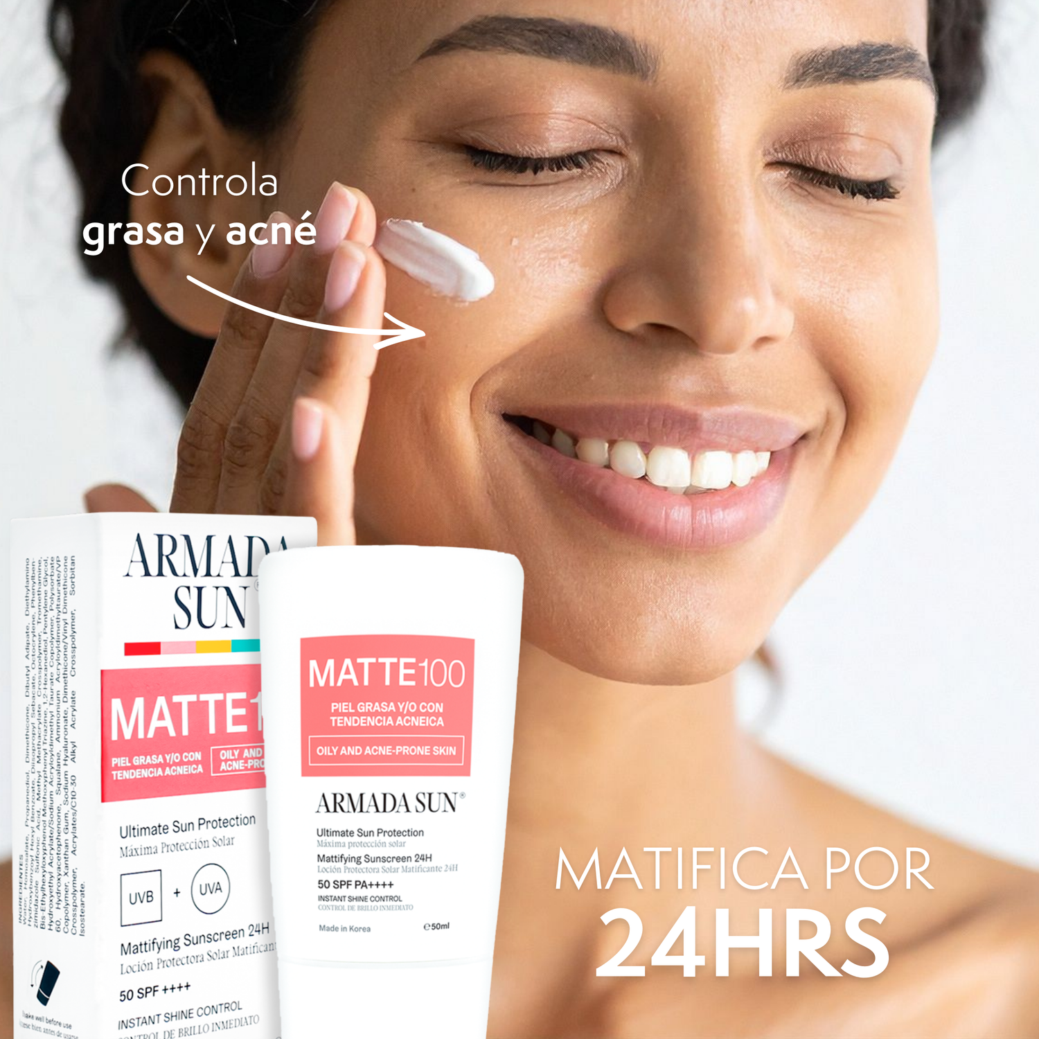 Armada Sun Protector Solar Facial Matte 100 SPF 50+ Control Acné y Grasa 24h, Tecnología Coreana - 50 ml