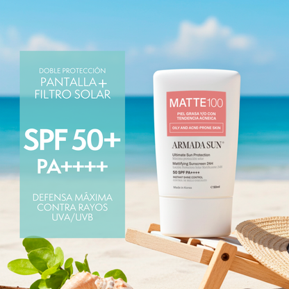 Armada Sun Protector Solar Facial Matte 100 SPF 50+ Control Acné y Grasa 24h, Tecnología Coreana - 50 ml