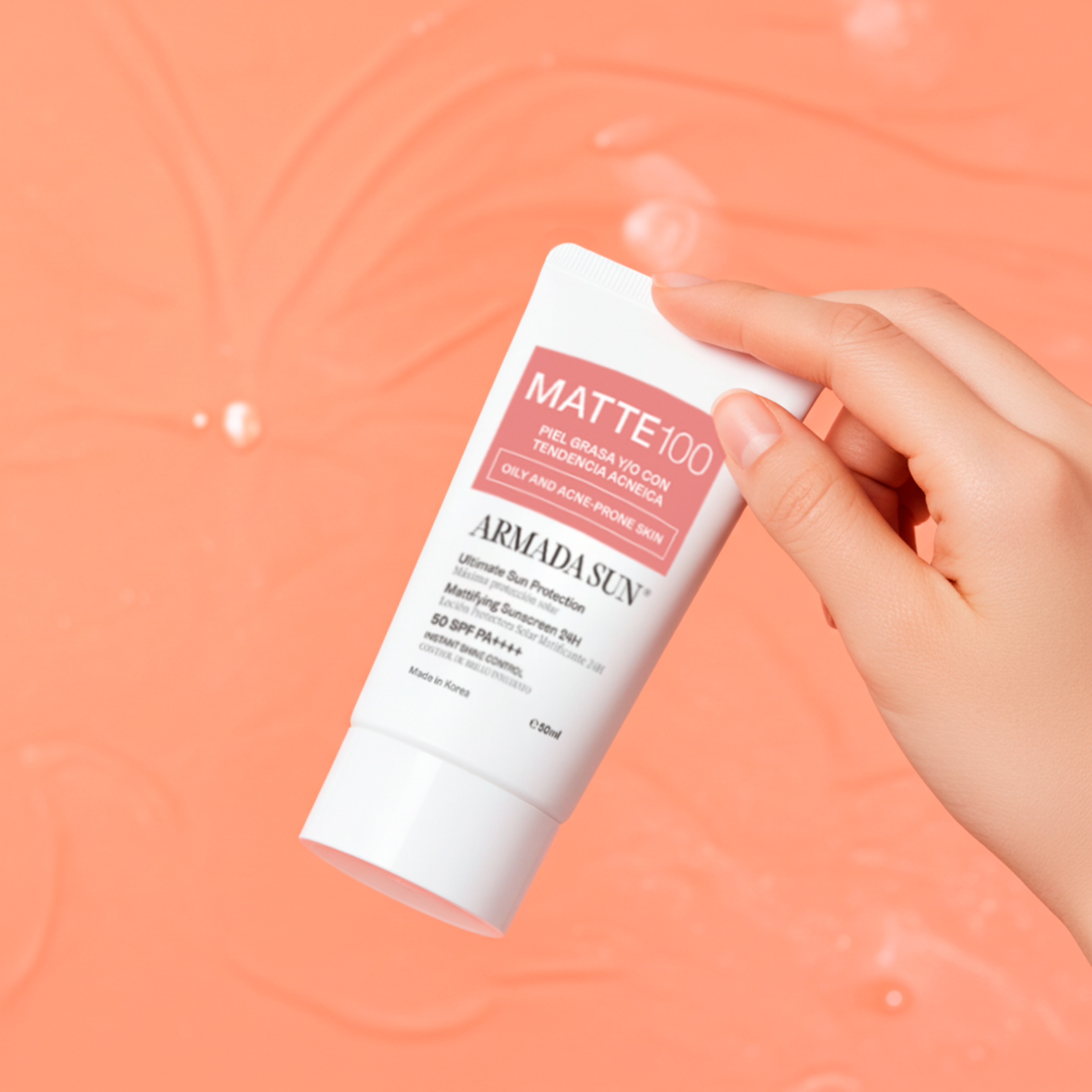 Armada Sun Protector Solar Facial Matte 100 SPF 50+ Control Acné y Grasa 24h, Tecnología Coreana - 50 ml