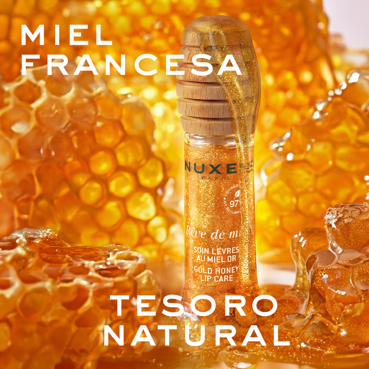 Nuxe Rêve de Miel Honey Lip Care Gold 10ml - Labial de Miel Nutritivo, Acabado Gold Luminoso