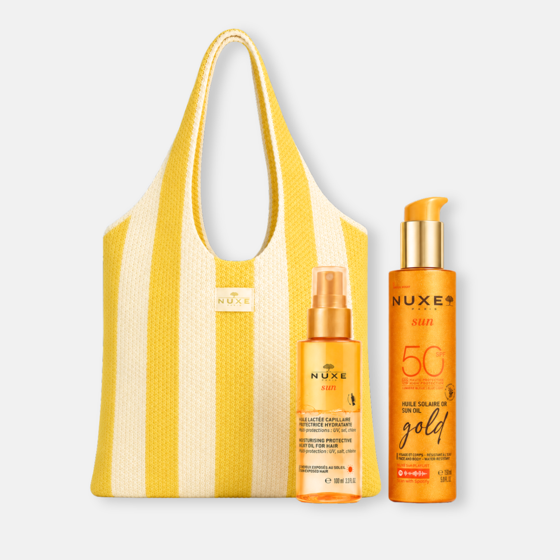 Nuxe KIT Sun Golden Hair &amp; Body - Rutina Solar Luminosa Alta Protección SPF 50 + Summer Bag