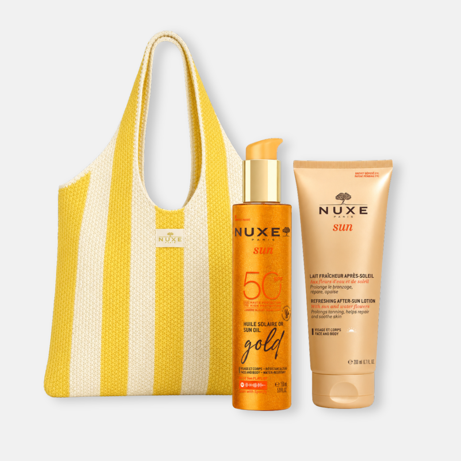 Nuxe KIT Sun Protección Solar Gold SPF 50 + Loción After Sun Refrescante - Incluye  Summer Bag