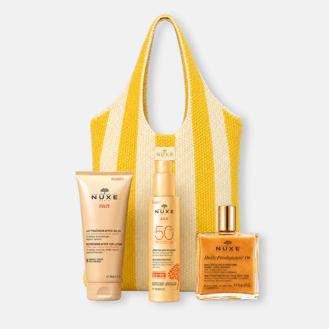 Nuxe KIT Sun Rutina Solar Summer Glow - Protección SPF 50 Dorada con After Sun + Summer Bag