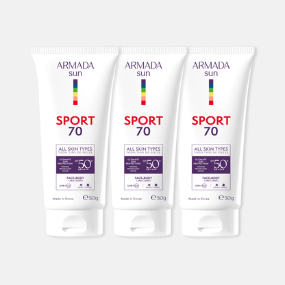 Armada Trio Sport 70: Protector Solar SPF 50+ Invisible, Agua y Sudor Resistente - 3 Piezas de 50g