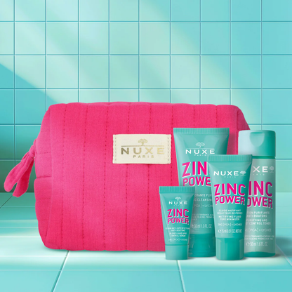 Nuxe Zinc Power Travel KIT - Cosmetiquera + Rutina Control Imperfecciones, Purificante y Matificante
