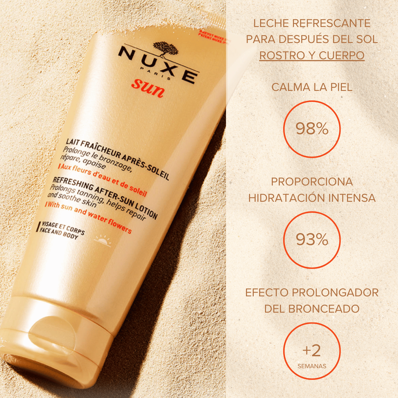 Nuxe Sun: After Sun - Loción Hidratante para Después del Sol, Refresca, Calma y Prolonga Bronceado - 200 ml