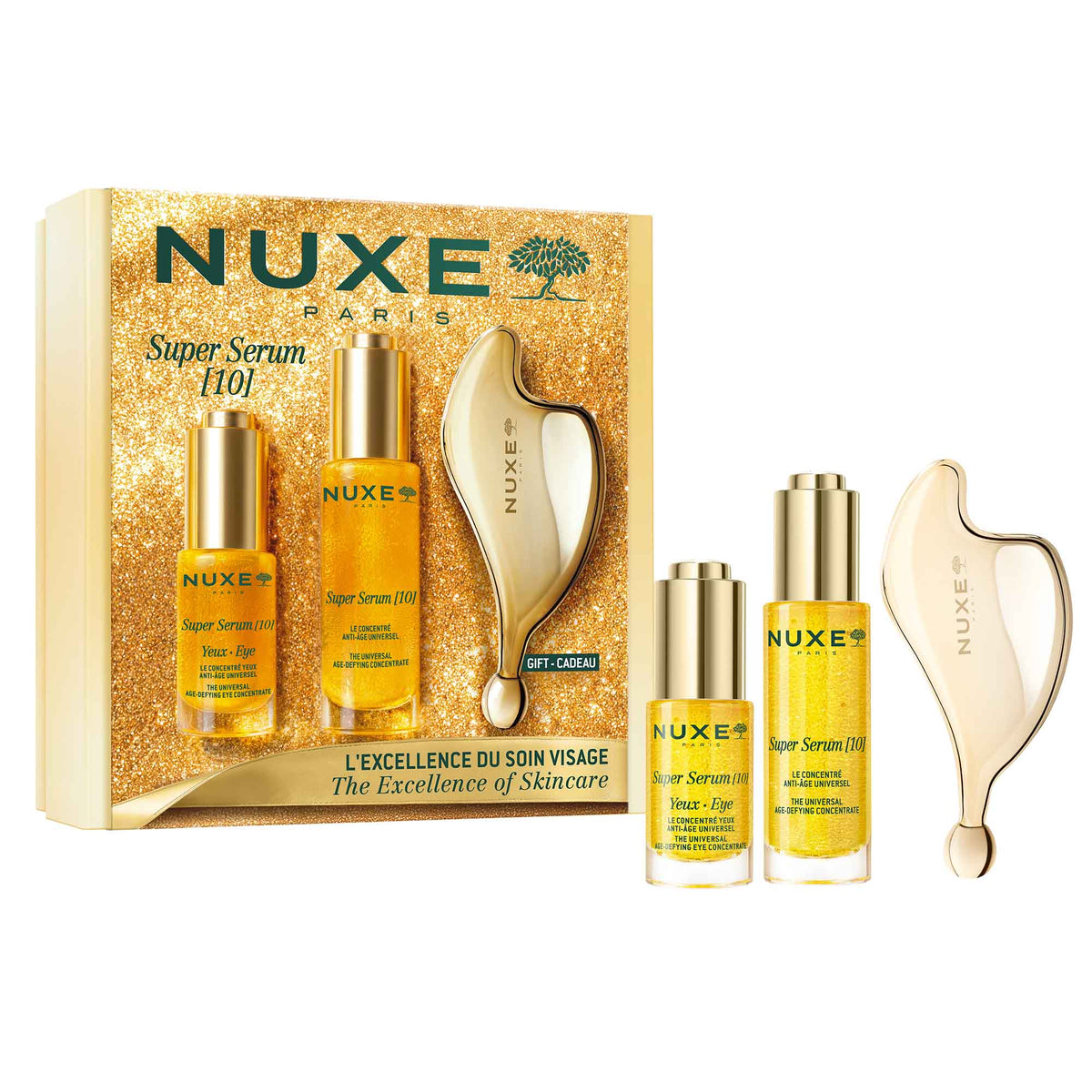 Nuxe KIT Super Serum [10] The Excellence of Skincare - Suero Rostro y Contorno Ojos + Guasha