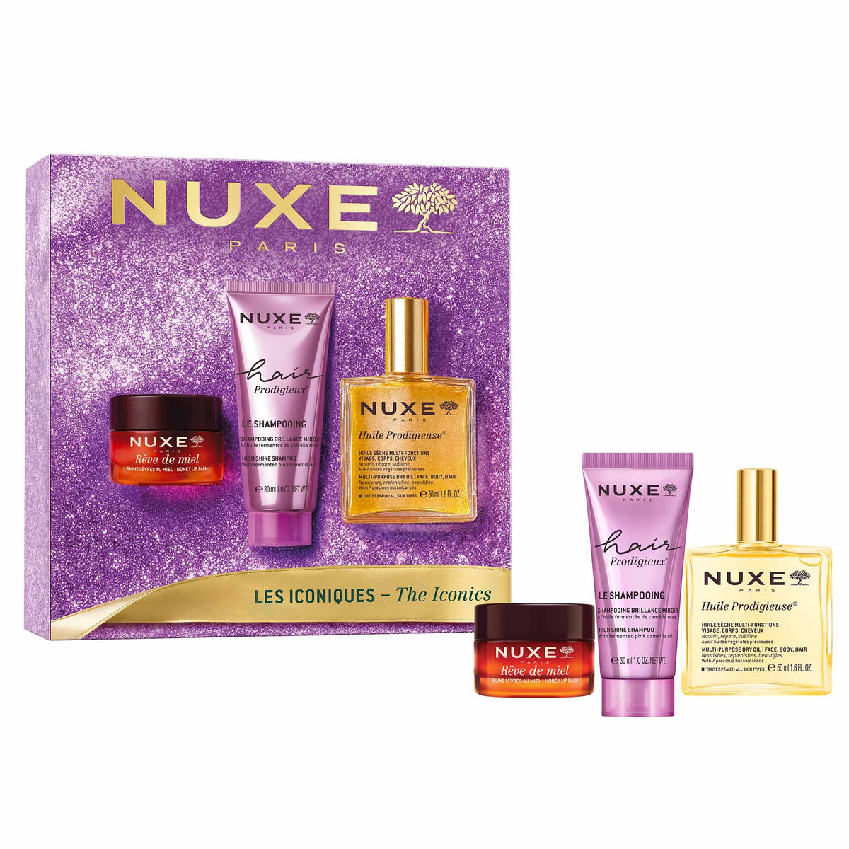Nuxe KIT The Iconics Best Sellers - Ritual Icónico de Nutrición &amp; Luminosidad para Piel y Cabello