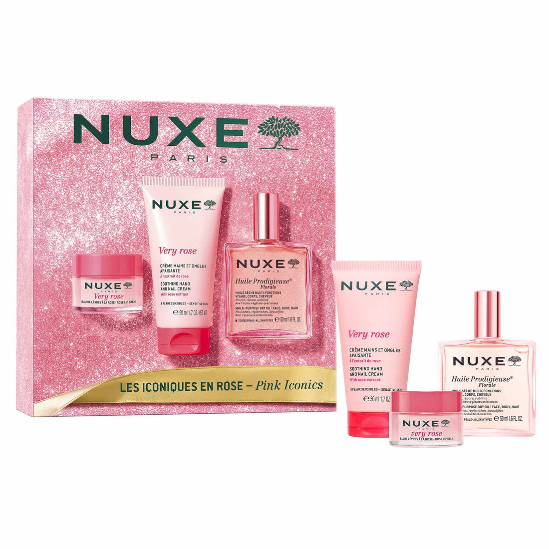 Nuxe KIT Pink Iconics - Set Best Sellers de Hidratación Floral Completa Piel y Cabello