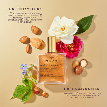 Nuxe Huile Prodigieuse Or Gold 50ml - Aceite Iluminador Nutritivo para Rostro, Cuerpo y Cabello