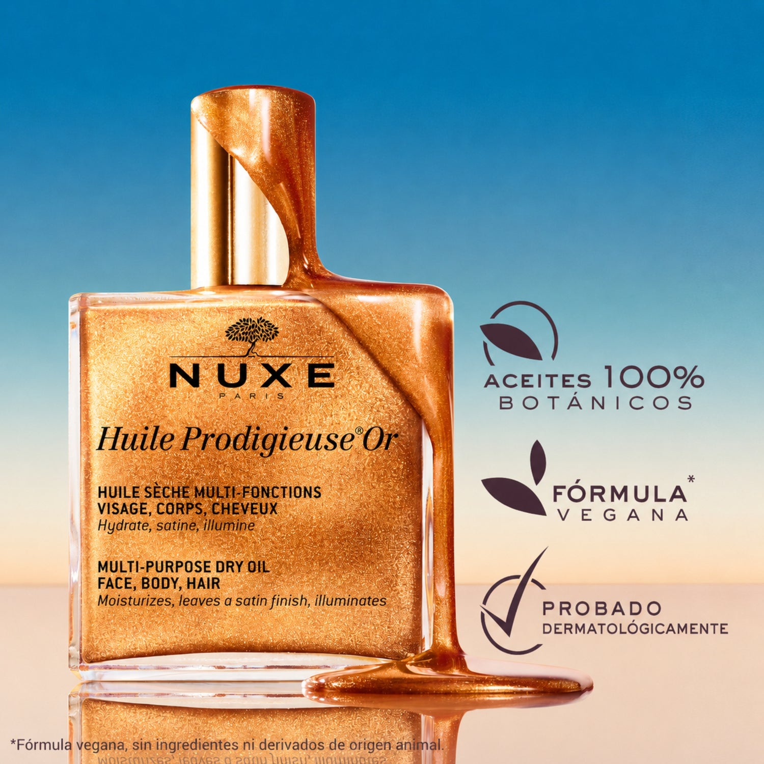 Nuxe Huile Prodigieuse Or Gold 50ml - Aceite Iluminador Nutritivo para Rostro, Cuerpo y Cabello