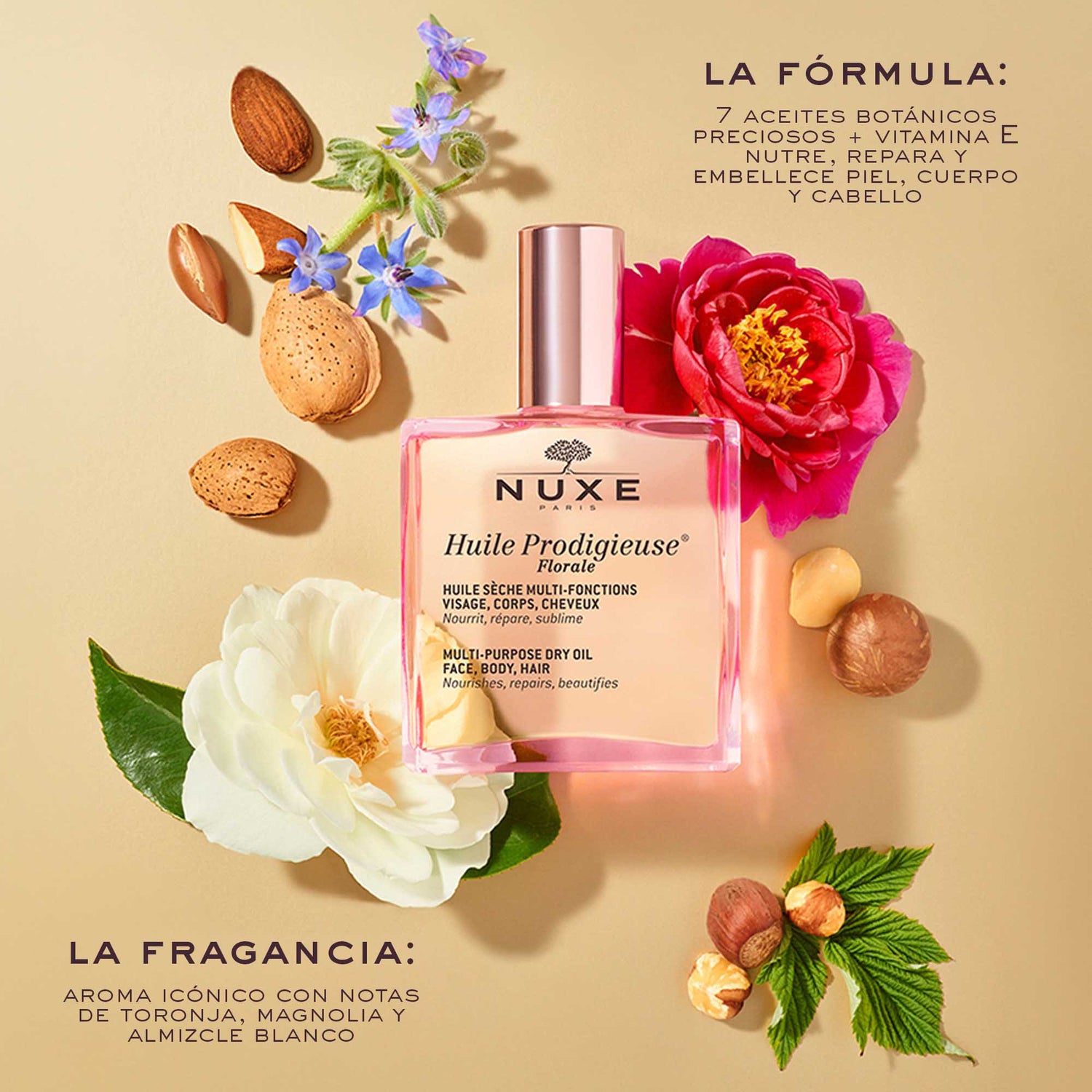 Nuxe Huile Prodigieuse Florale 50ml - Aceite Seco Nutritivo Reparador para Rostro, Cuerpo y Cabello