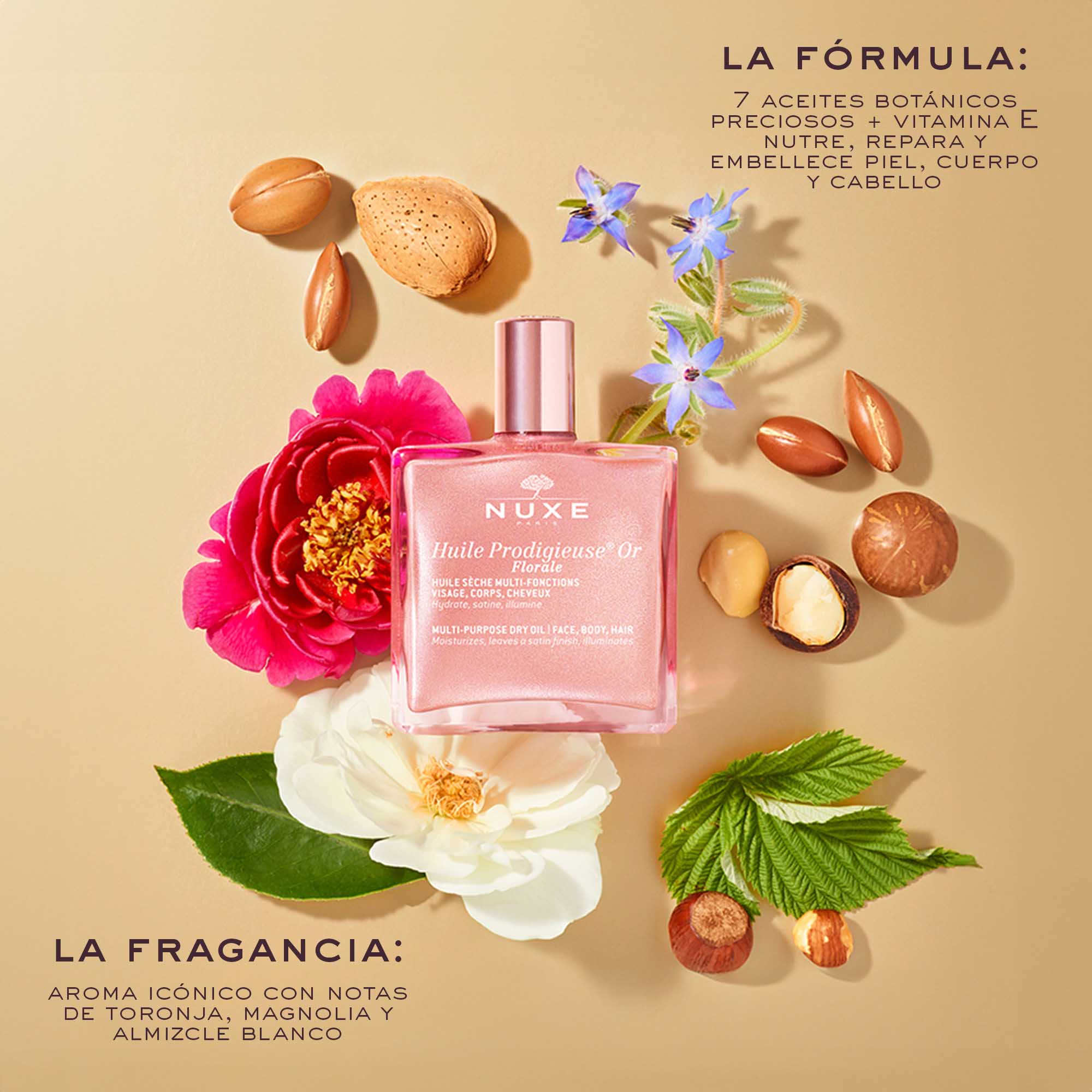 Nuxe Huile Prodigieuse Or Florale 50ml - Aceite Iluminador Nutritivo para Rostro, Cuerpo y Cabello