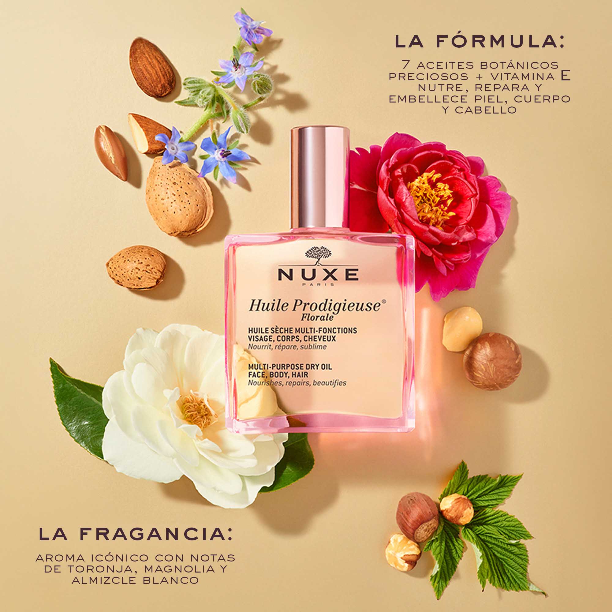 Nuxe Huile Prodigieuse Florale 100ml - Aceite Seco Nutritivo Reparador para Rostro, Cuerpo y Cabello