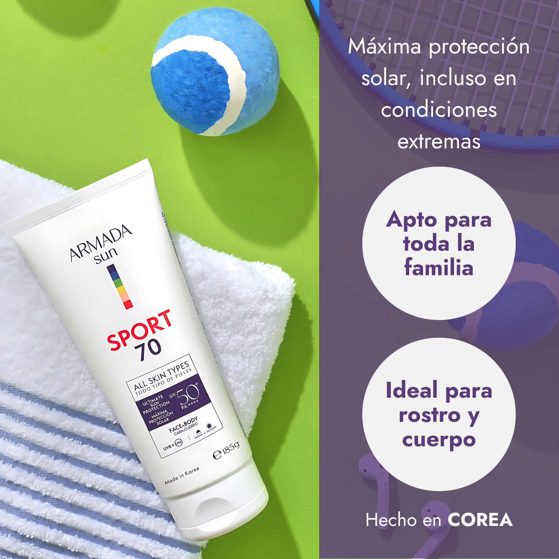 Pack Duo Armada Sport 70 SPF 50+ Bloqueador Solar Extremo - Invisible, Resiste Agua y Sudor - 2 de 185g
