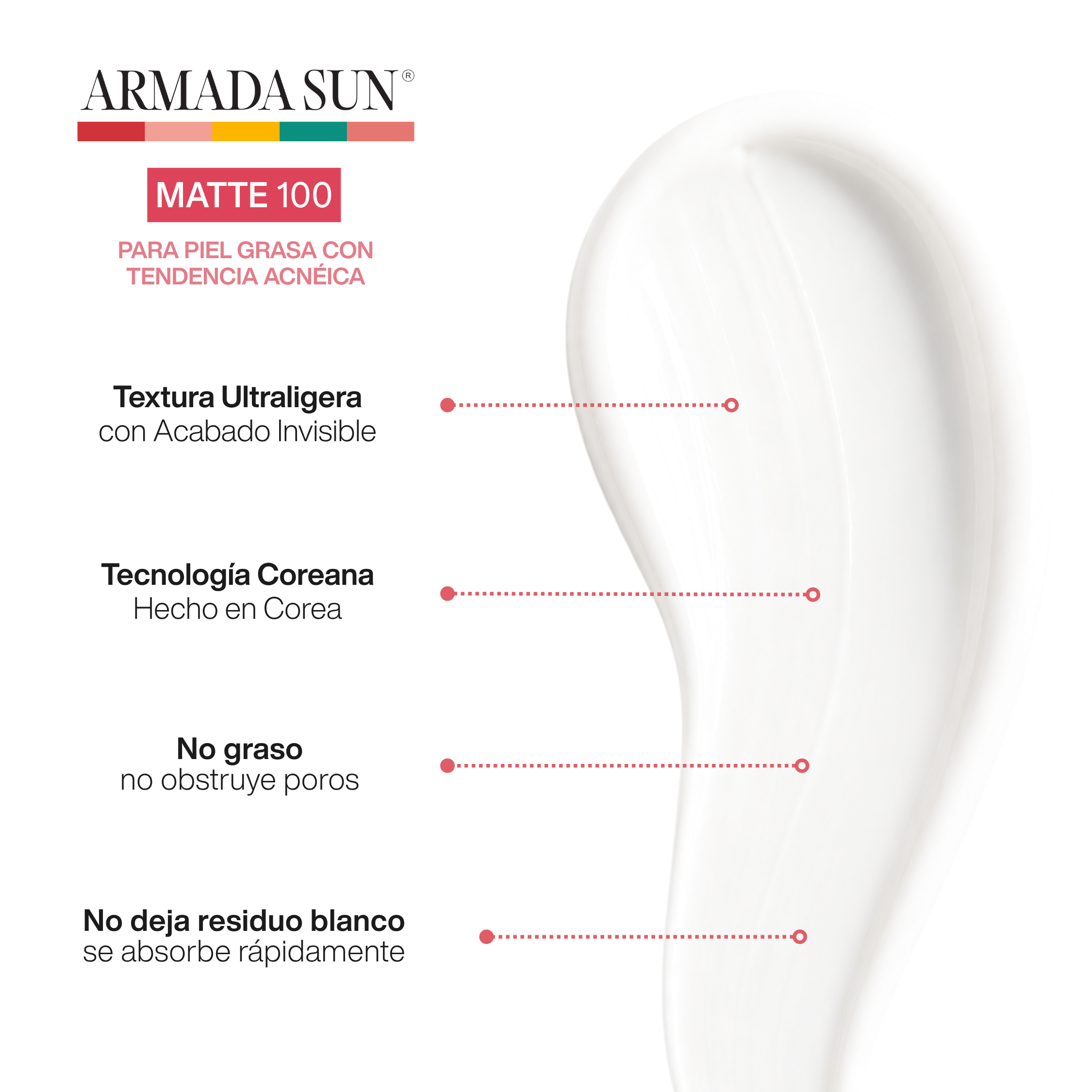 Armada Sun Protector Solar Facial Matte 100 SPF 50+ Control Acné y Grasa 24h, Tecnología Coreana - 50 ml