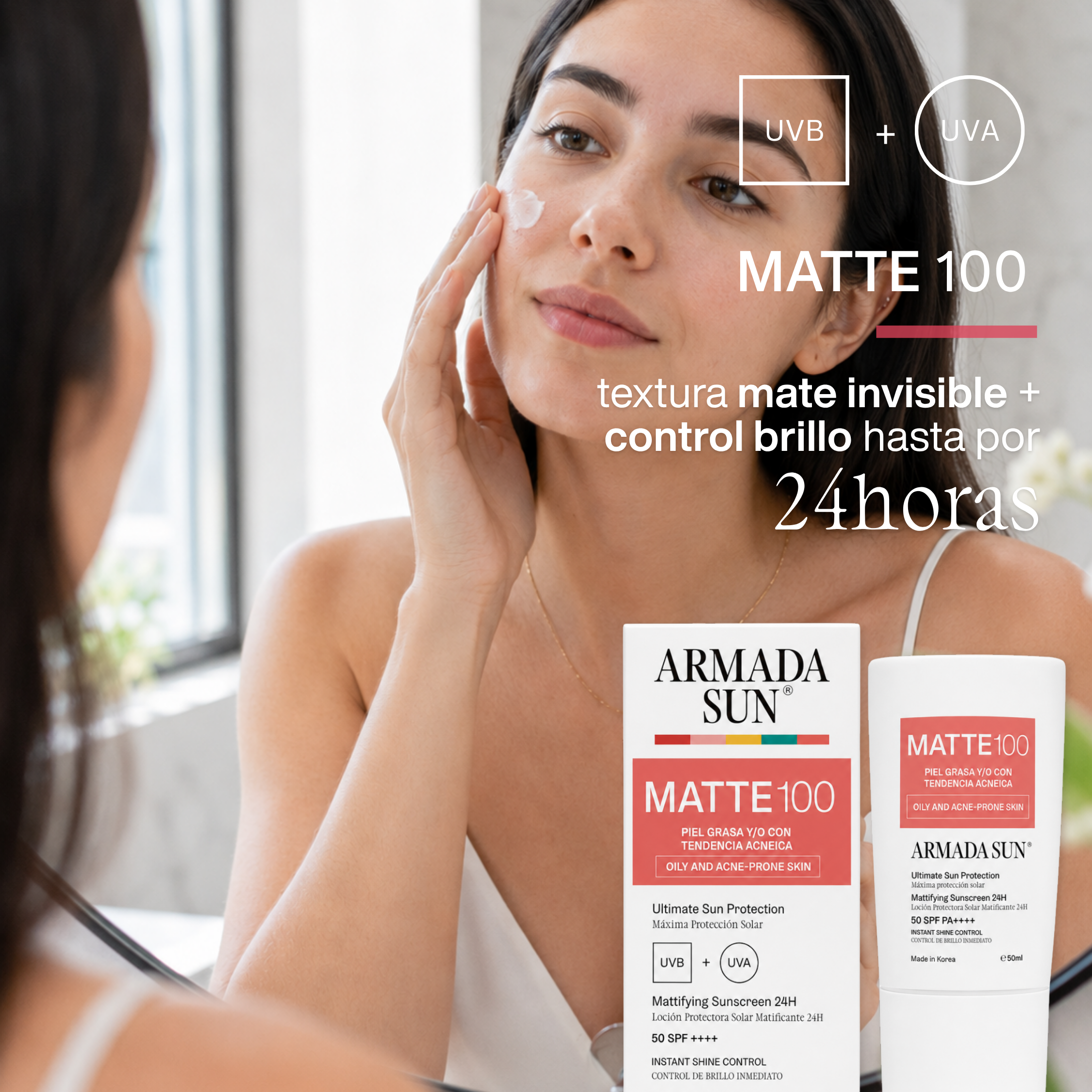 Armada Sun Protector Solar Facial Matte 100 SPF 50+ Control Acné y Grasa 24h, Tecnología Coreana - 50 ml