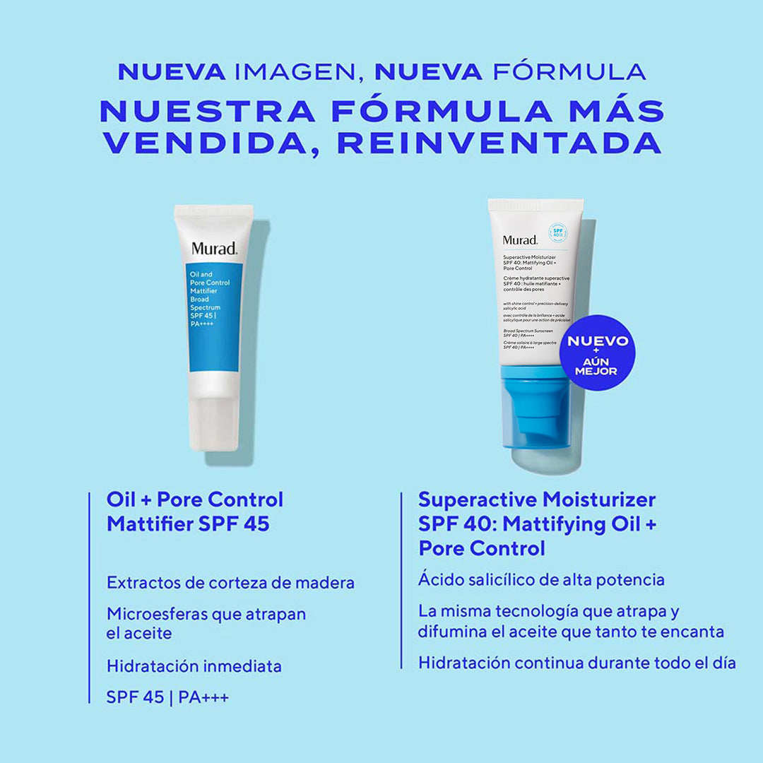 Murad Superactive SPF 40 Moisturizer - Protector Solar 3 en 1 Control de Poros, Antiacné, Matificante