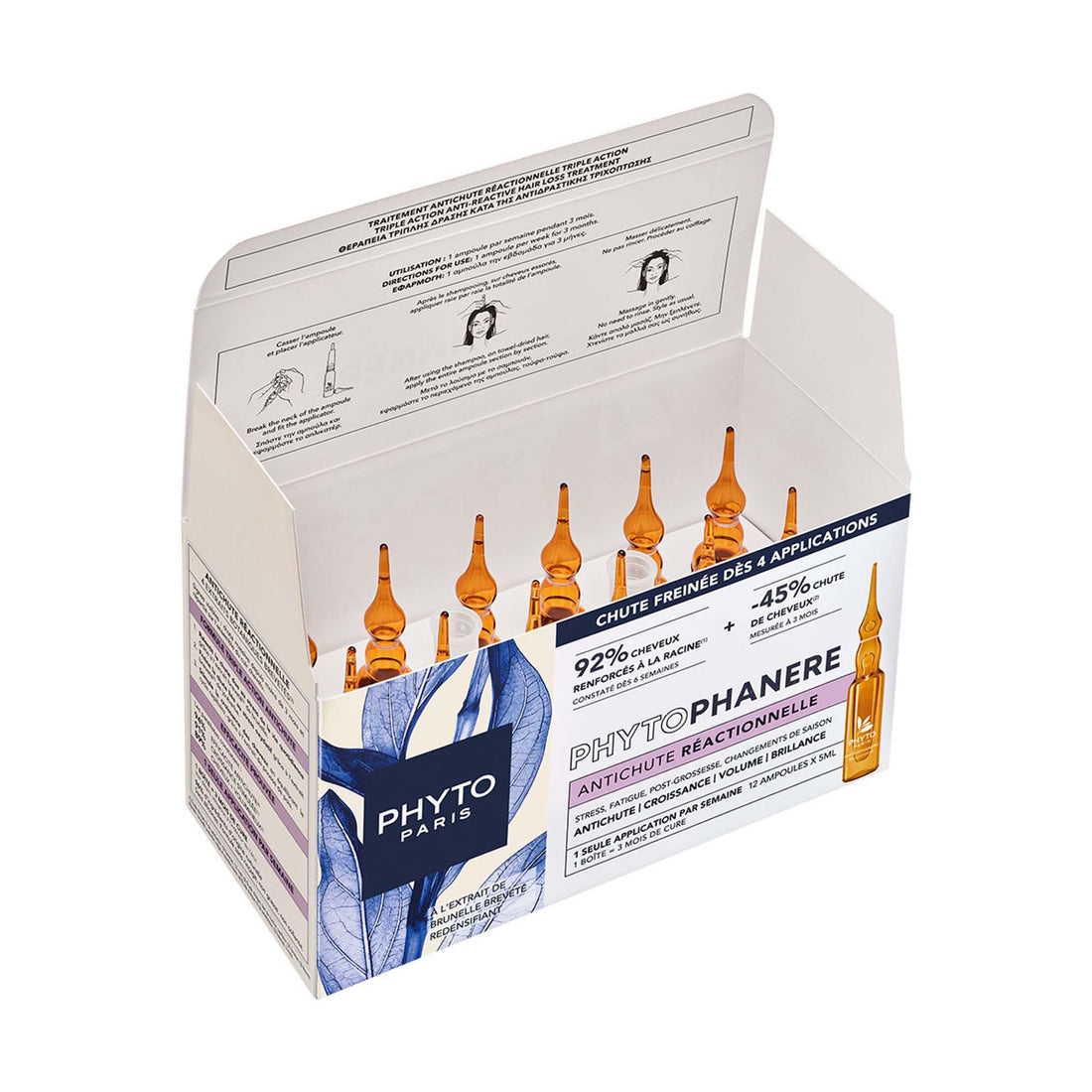 Phyto Phytophanere Tratamiento Anticaída Reaccional 12 Ampolletas x 5 ml - Fuerza, Densidad y Volumen