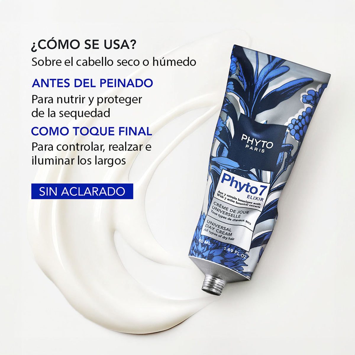 Phyto 7 Elixir Crema de Día 50 ml - Nutre, da brillo y controla el frizz