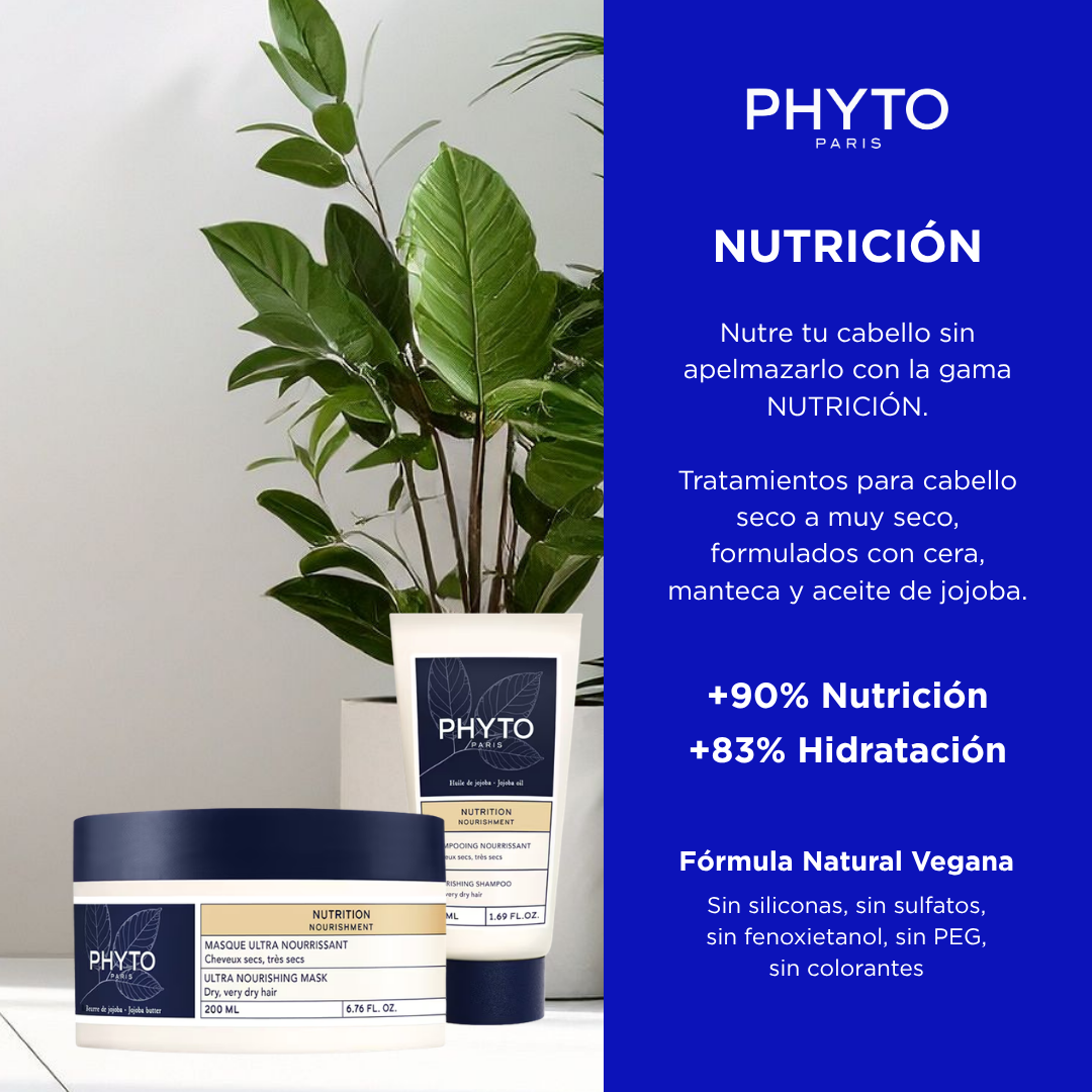 Phyto Set Nutrición: Mascarilla 200 ml + Shampoo 50 ml - Rutina Completa para Cabello Seco
