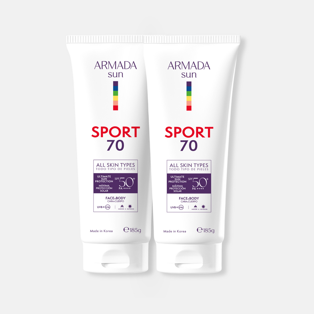 Pack Duo Armada Sport 70 SPF 50+ Bloqueador Solar Extremo - Invisible, Resiste Agua y Sudor - 2 de 185g