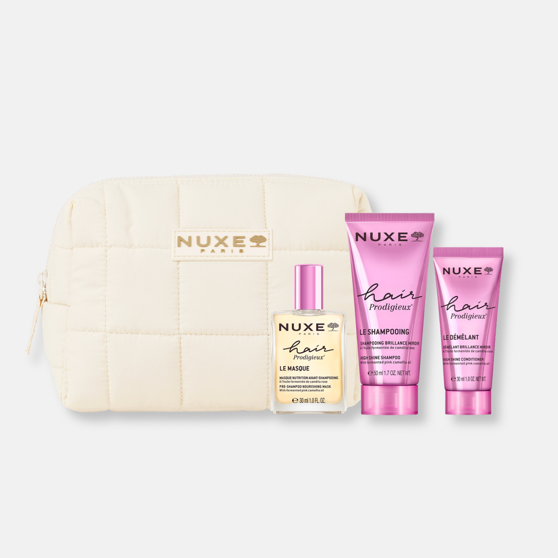 Nuxe Hair Prodigieux Travel KIT - Neceser + Rutina Cuidado Capilar Brillo y Nutrición Intensiva