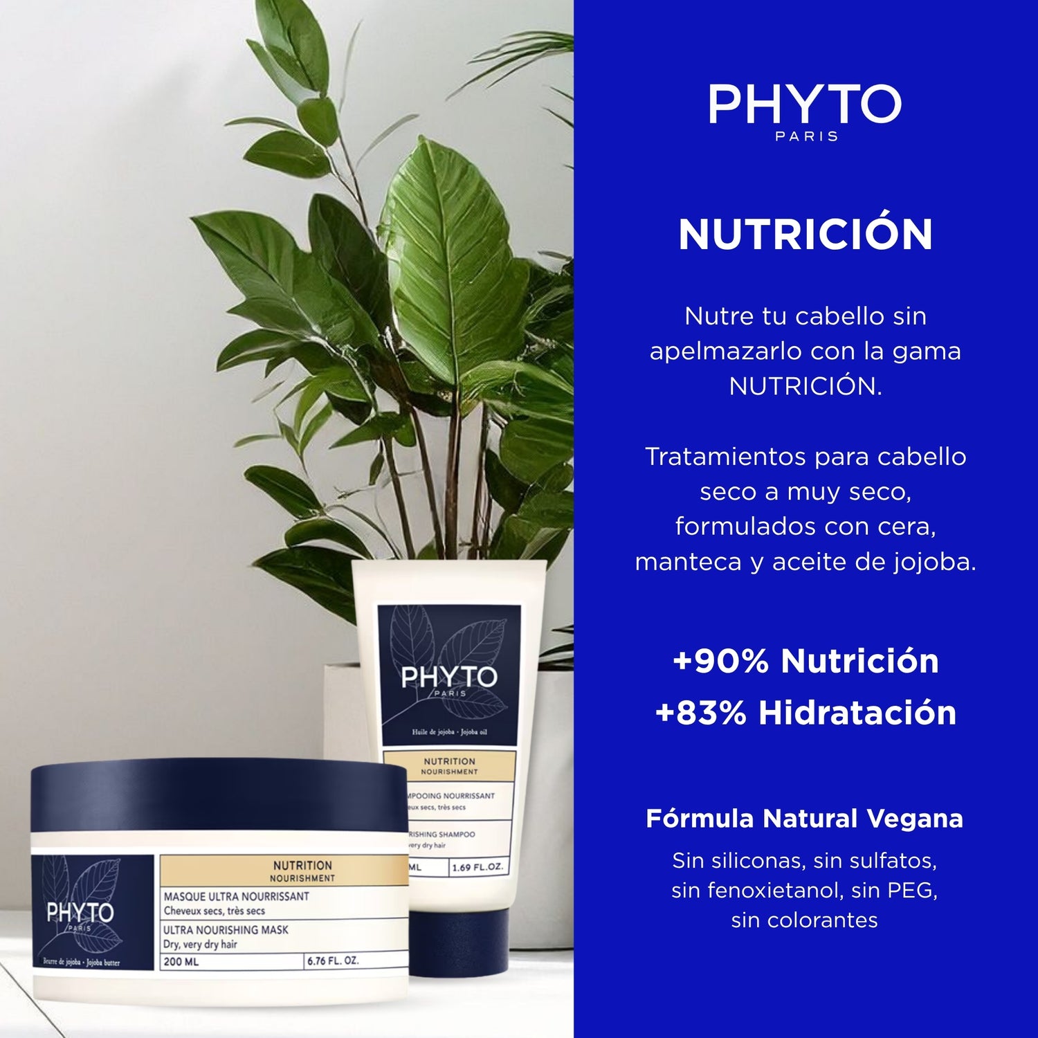 Phyto Set Nutrición: Mascarilla 200 ml + Shampoo 50 ml - Rutina Completa para Cabello Seco
