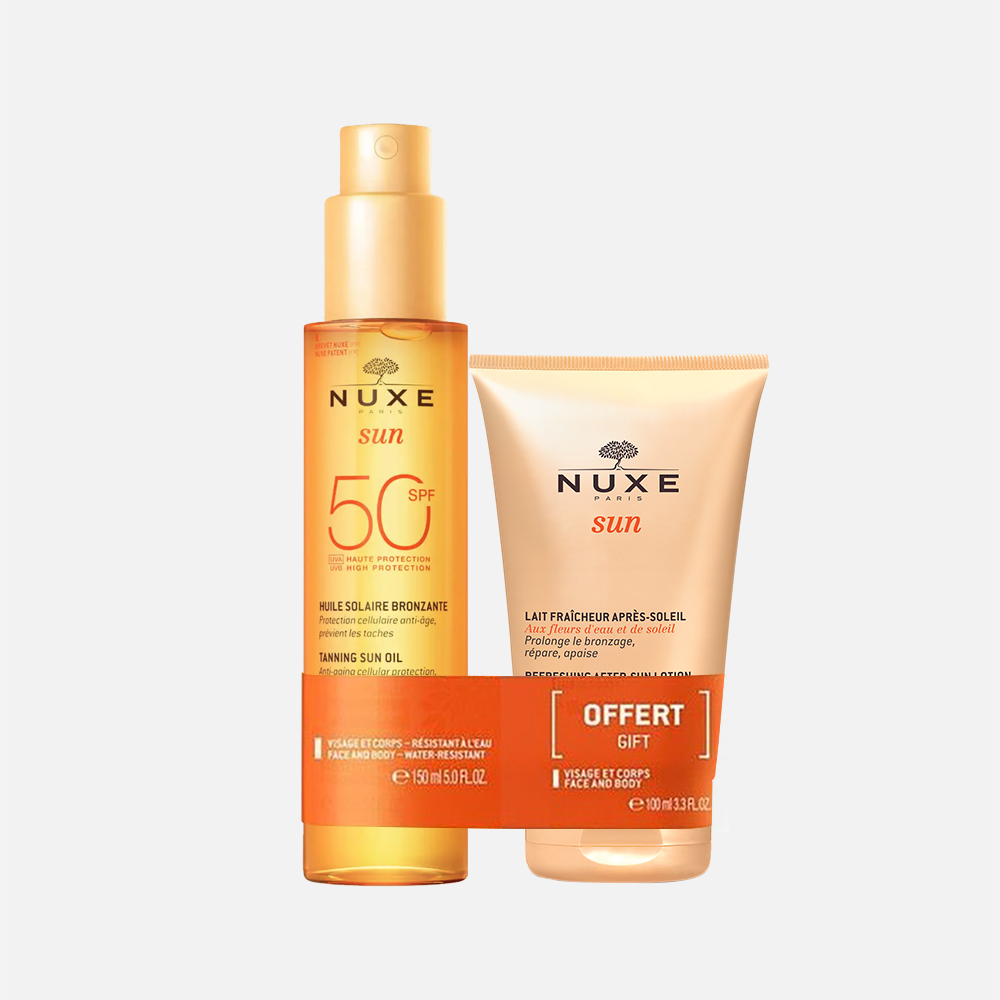 Nuxe Sun: Kit Bronceado Radiante SPF50 - Aceite Bronceador 150ml + After Sun Refrescante 100ml